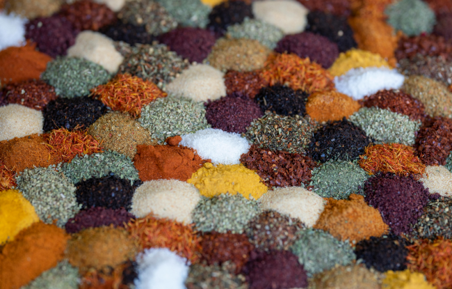 Colorful nutrition. A variety of spices in multiple colors.