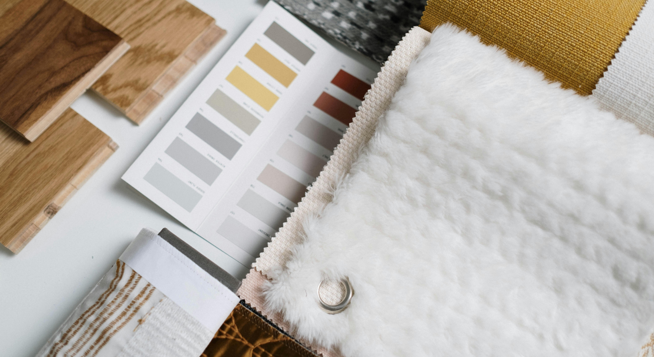 The color palette of various materials that we will use to paint your home following a Feng Shui color consultation.