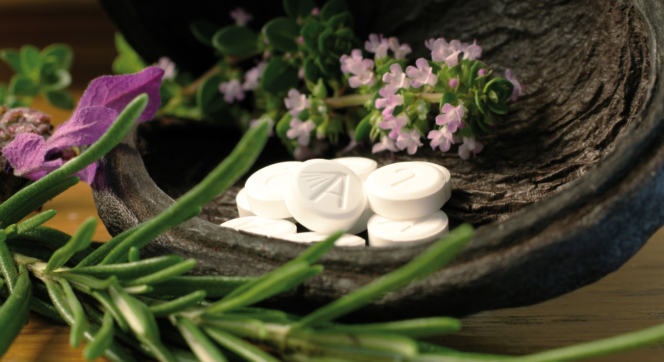 Schüssler salt tablets inside a wooden shell